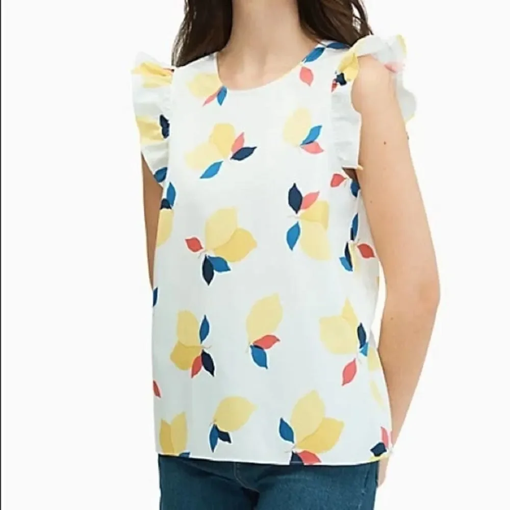 KATE SPADE Lemon Zest Sleeveless Ruffle Top NWT